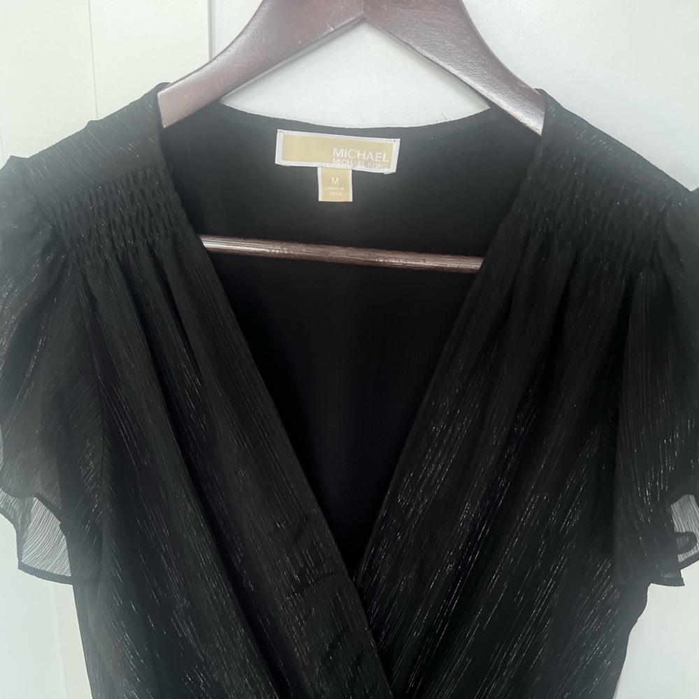 Michael Kors Black ruffled shimmer chiffon dress